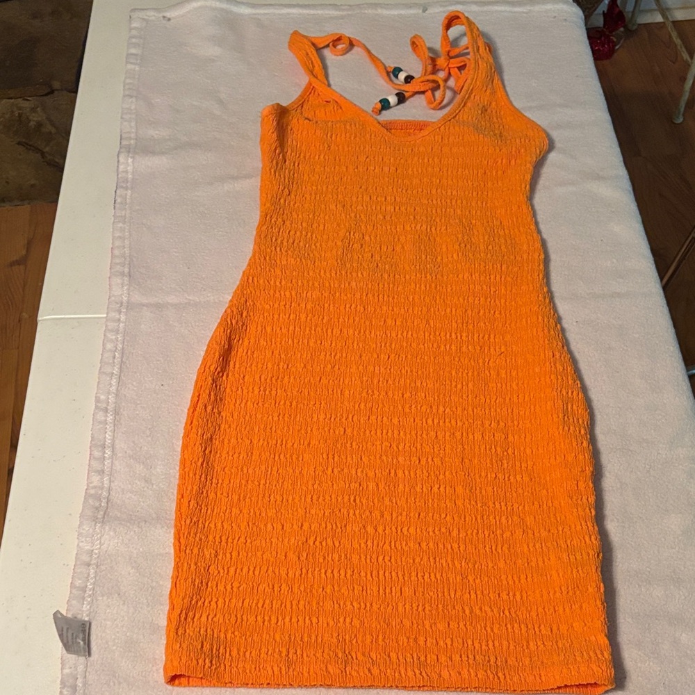SHEIN Bright Orange Tie-Strap Mini Dress